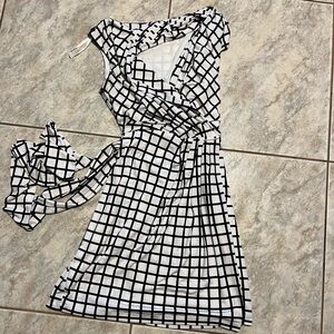Black and White Checkered Wrap Dress